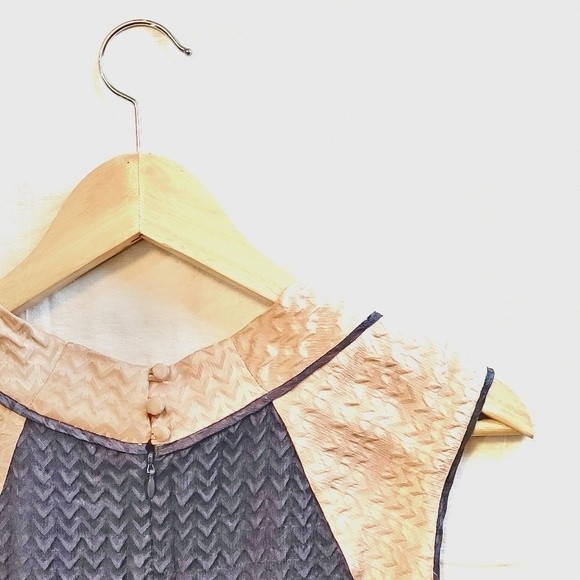 Harkham 100% Silk Sleeveless Slate Blue Gray‎ & Apricot Evening Cocktail Dress - Picture 5 of 6